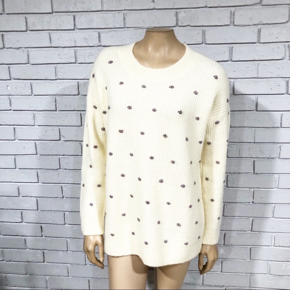 Lou & Grey Cream & Purple Metallic Dot Ribbed Cozy Sweater